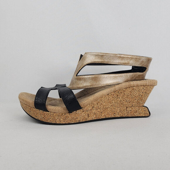 Modzori Alexa Gold Black Vegan Leather Reversible Sandals Size 9 - Picture 3 of 10